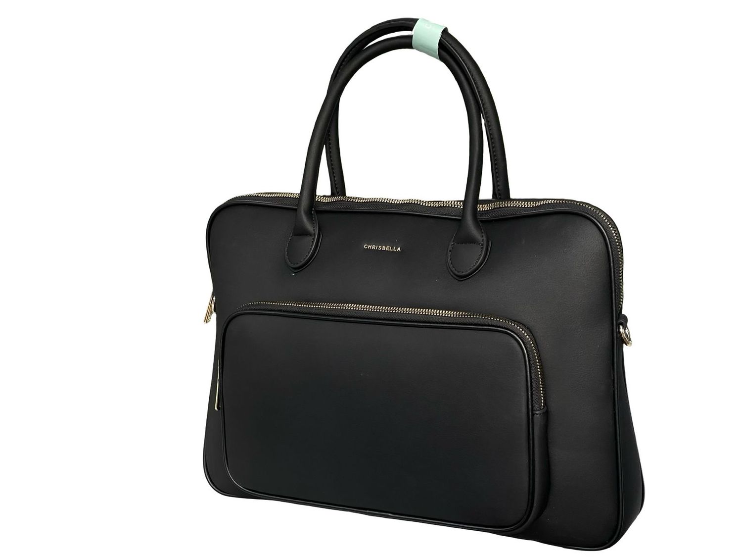 Chrisbella Structured Zip Top Handle Black Office Handbag