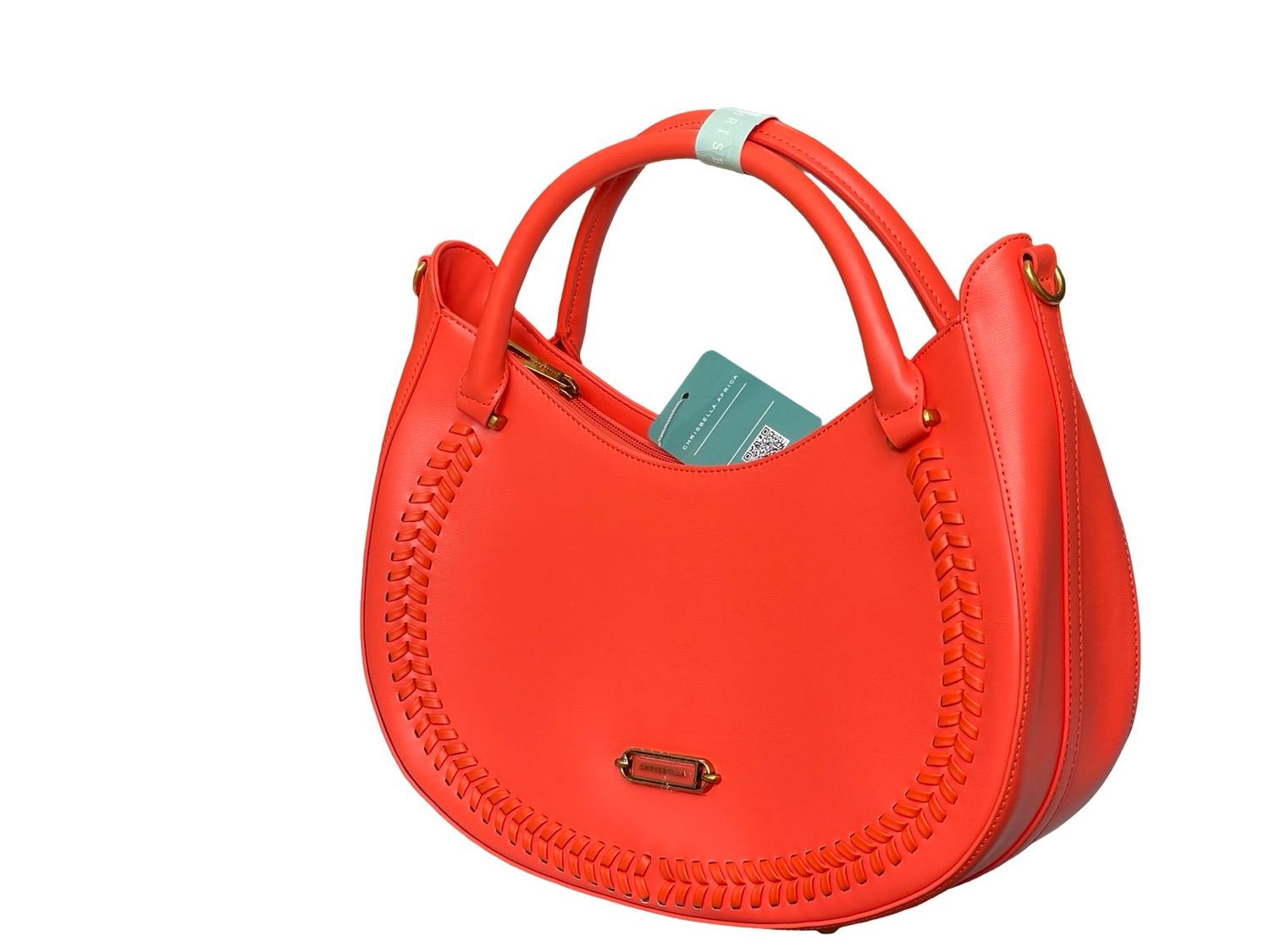 Chrisbella Curved Top Handle Orange Handbag