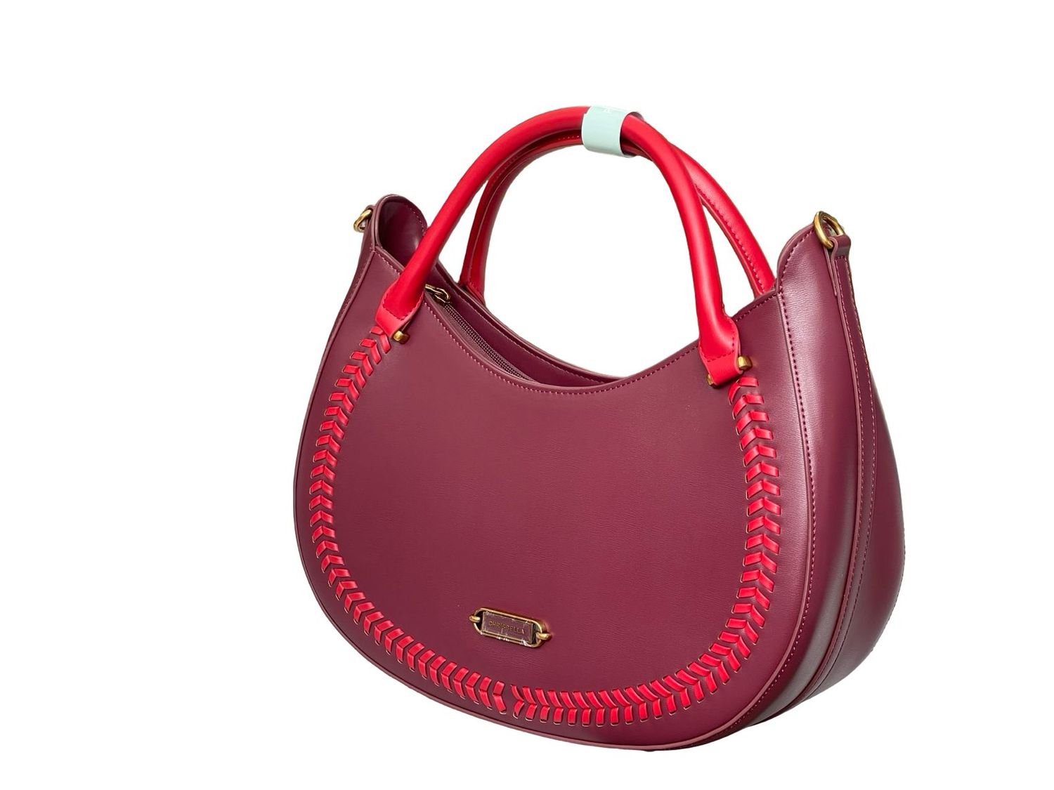 Chrisbella Curved Top Handle Burgundy Handbag