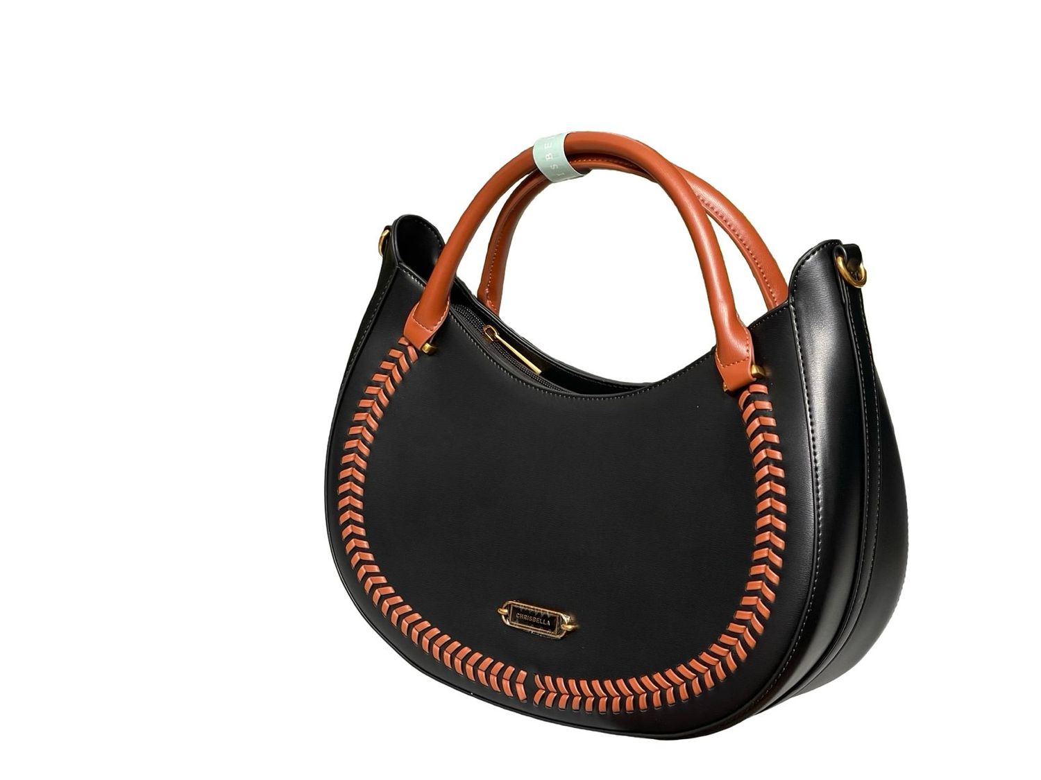 Chrisbella Curved Top Handle Black Handbag