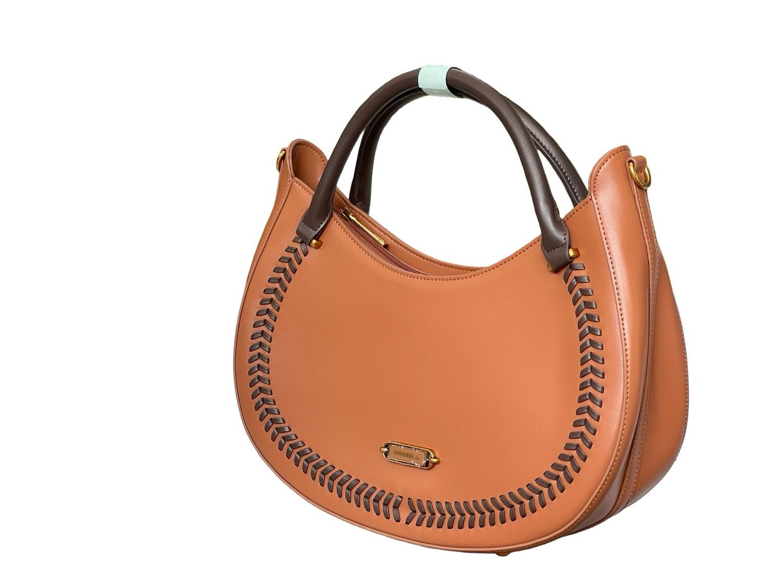 Chrisbella Curved Top Handle Brown Handbag