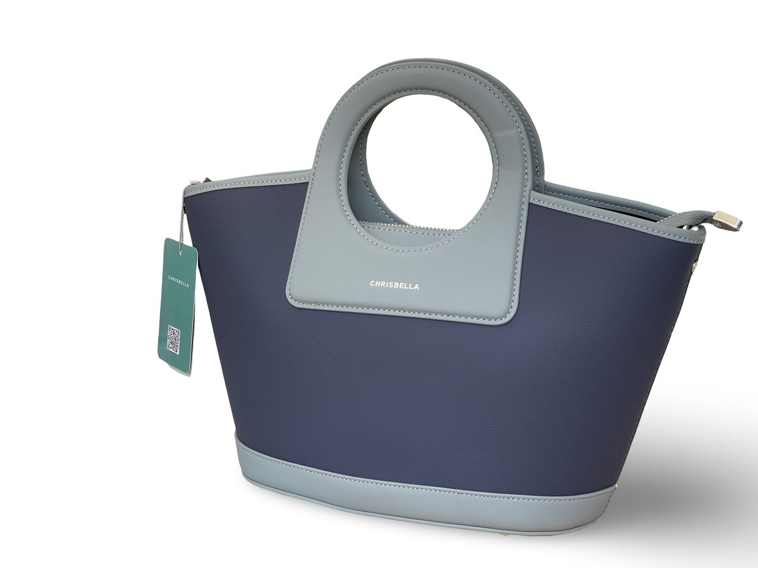 Chrisbella Architectural Top Handle Blue Bucket Handbag