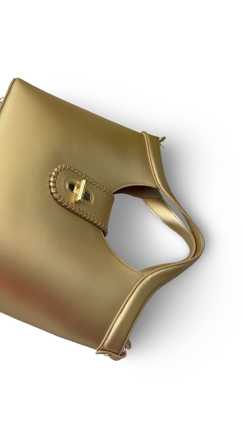 Chrisbella Sculpted Top Handle Gold Handbag