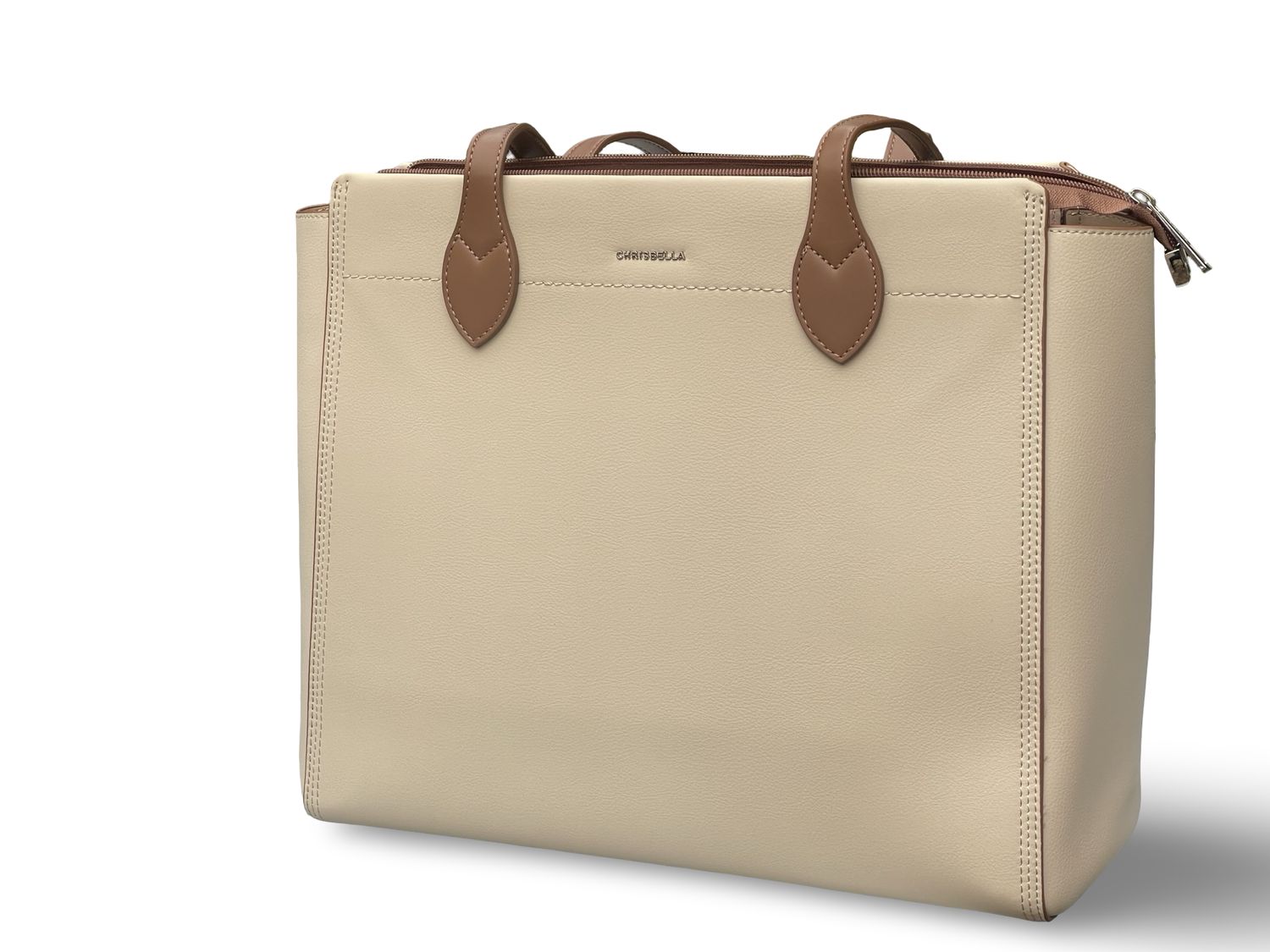 Chrisbella Oversized Executive Tote Beige Laptop Handbag
