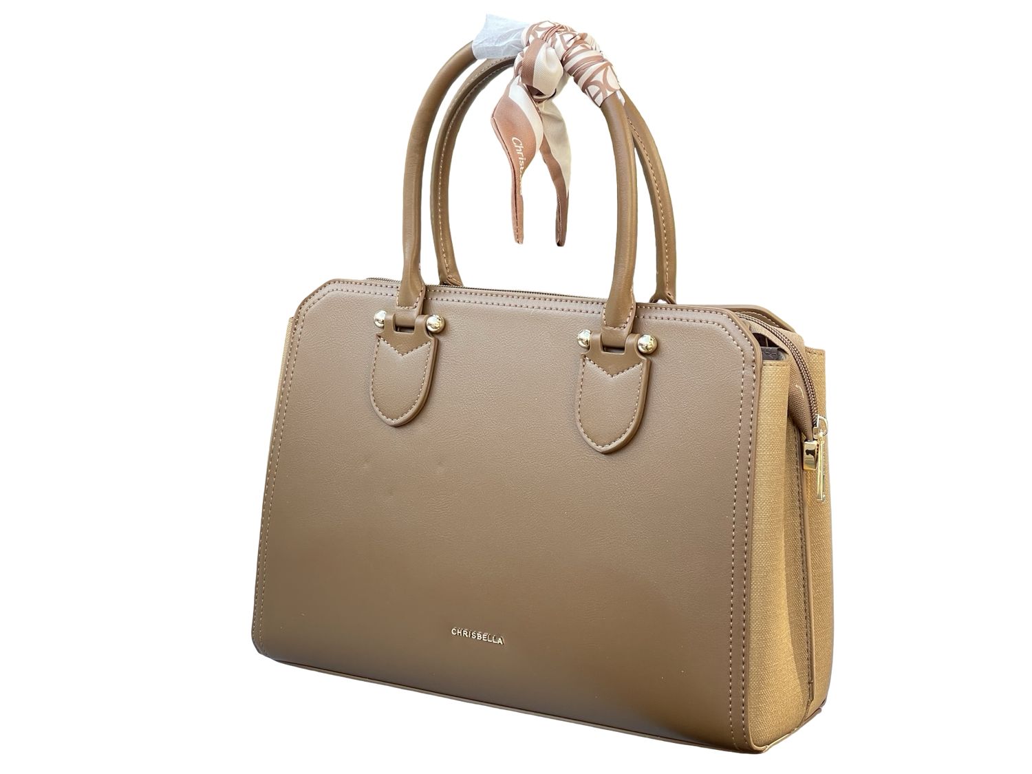 CHRISBELLA Refined Work Tote Bag with Silk Accent – Camel