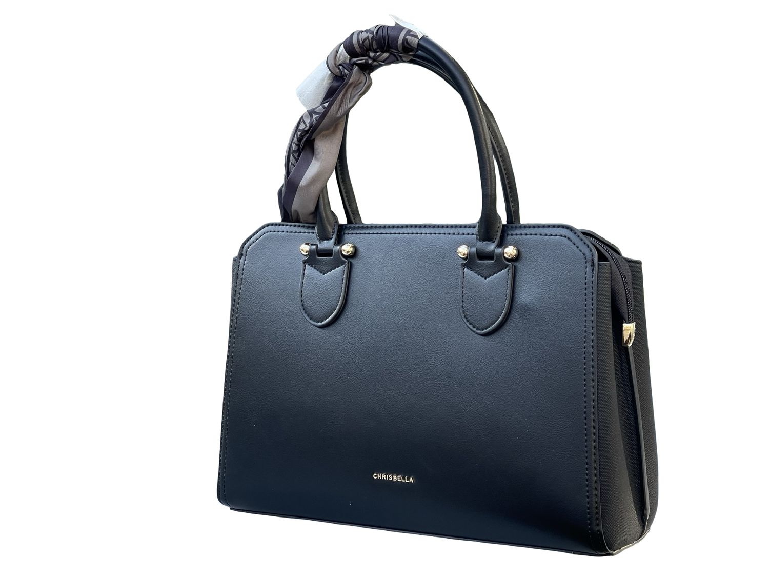 CHRISBELLA Refined Work Tote Bag with Silk Accent – Black