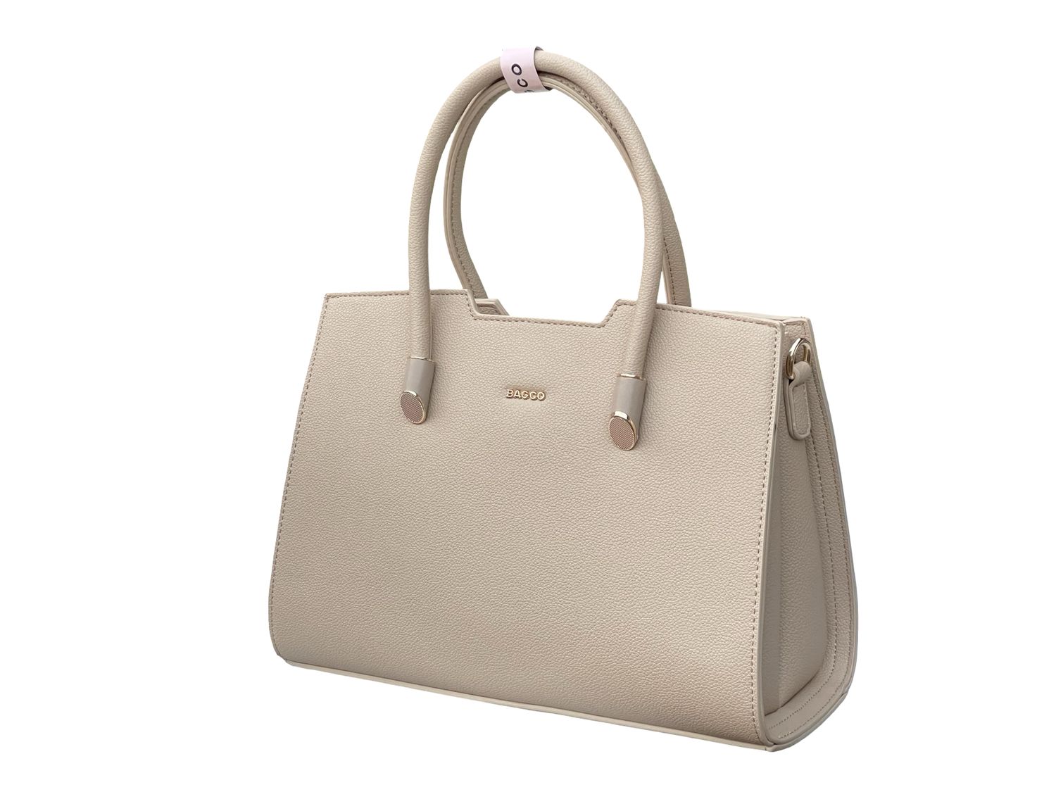 BAGCO Structured Leather Top‑Handle Tote – Beige