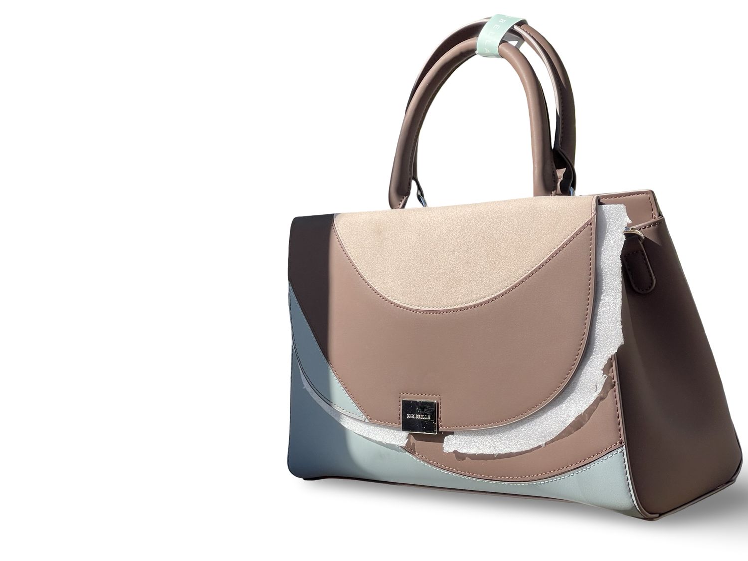 The Chrisbella Celeste Colourblock Top-Handle Handbag - Sage Green | Taupe