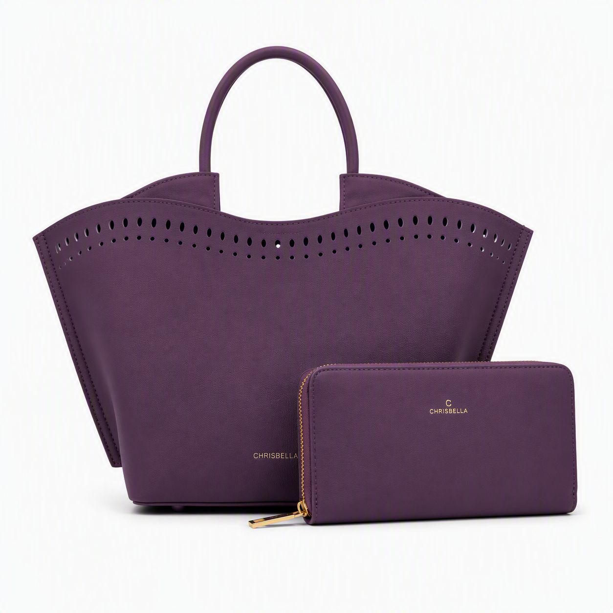 Chrisbella Signature Purple Tote Bag &amp; Wallet Set
