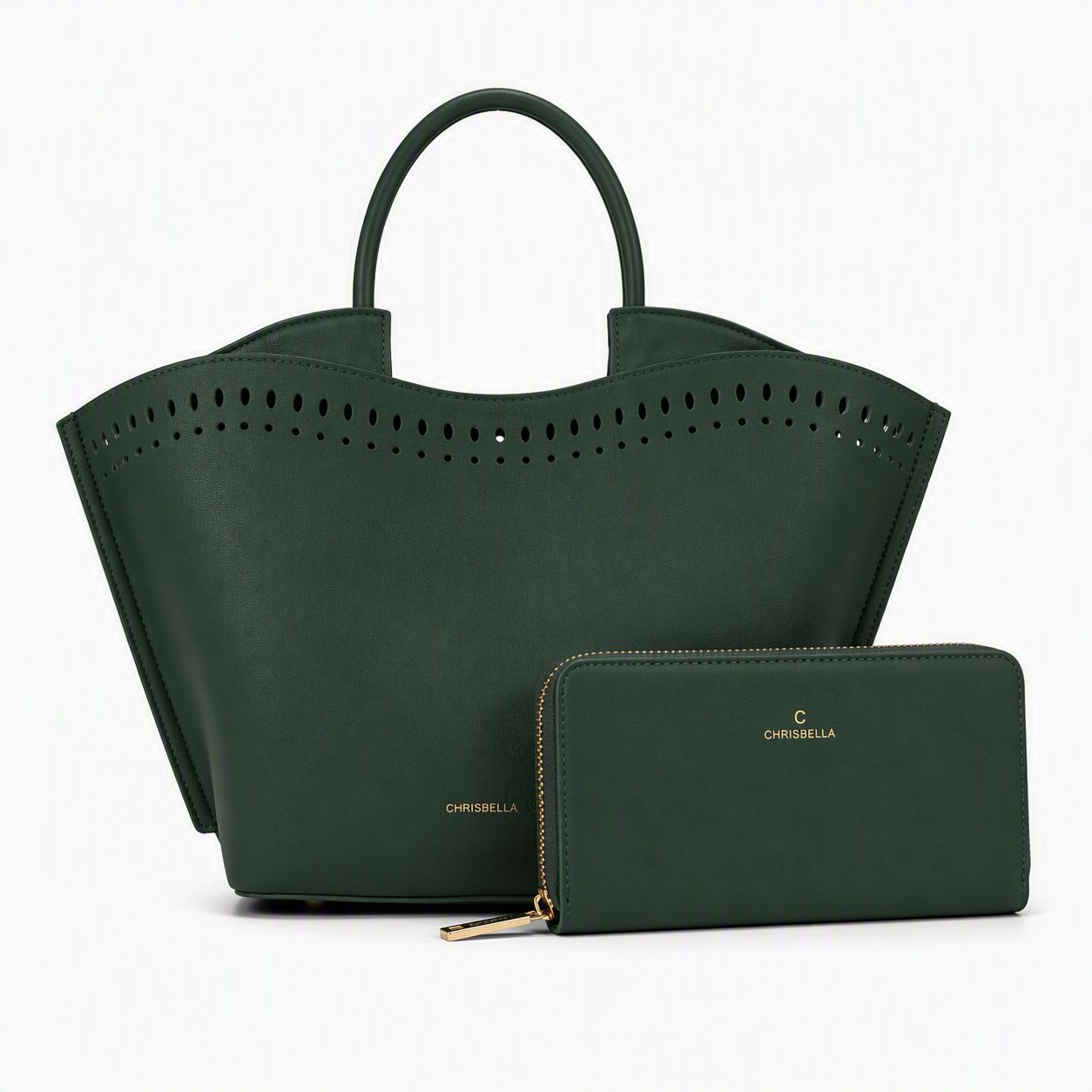 Chrisbella Signature Green Tote Bag &amp; Wallet Set