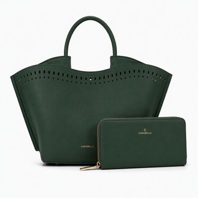 Chrisbella Signature Green Tote Bag & Wallet Set