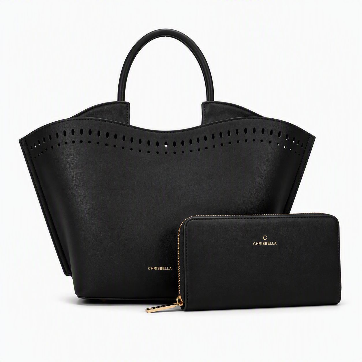 Chrisbella Signature Black Tote Bag &amp; Wallet Set