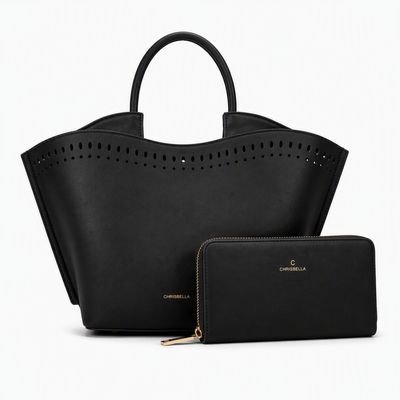Chrisbella Signature Black Tote Bag &amp; Wallet Set