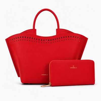 Chrisbella Signature Red Tote Bag &amp; Wallet Set