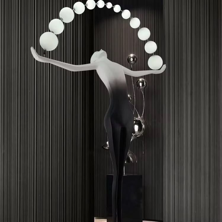 Modern Sculptural Female Figure LED Globe Floor Lamp