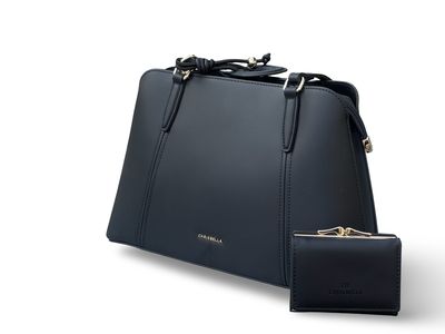 Chrisbella Elegance Tote & Wallet Set - Black Handbag