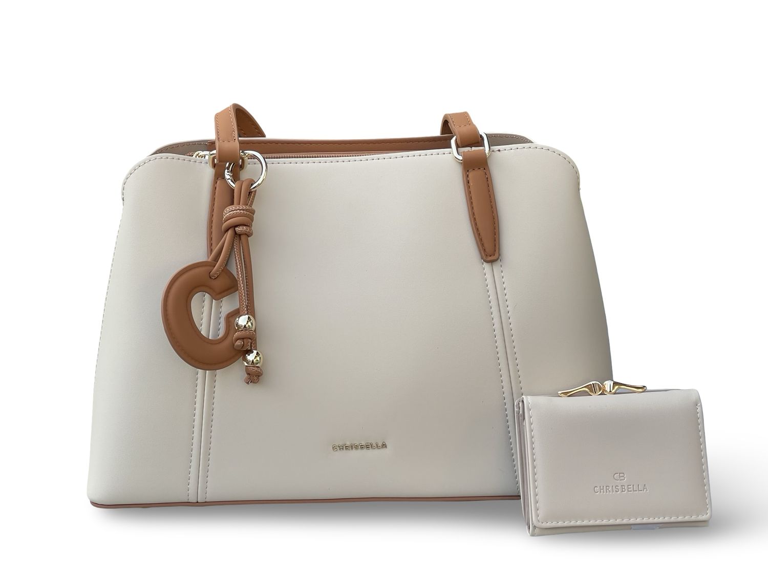 Chrisbella Elegance Tote &amp; Wallet Set -  Ivory  Handbag