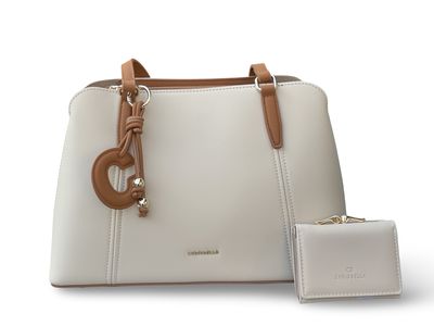 Chrisbella Elegance Tote & Wallet Set - Ivory Handbag