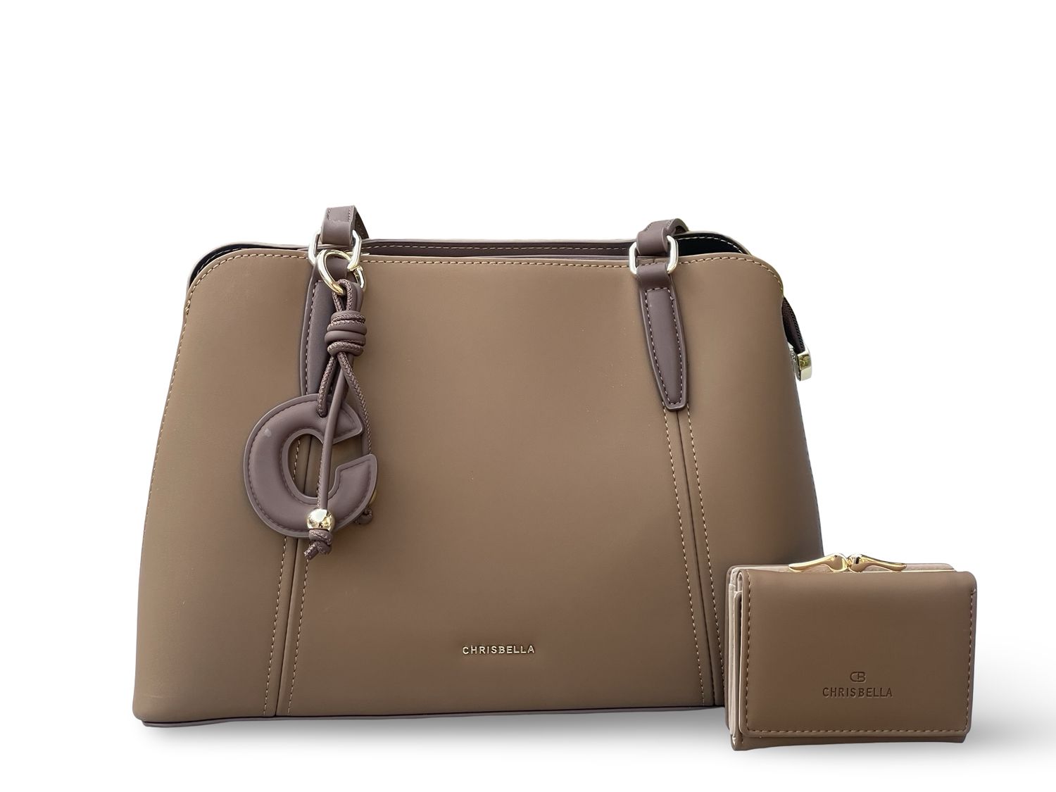 Chrisbella Elegance Tote &amp; Wallet Set -  Coffee Handbag