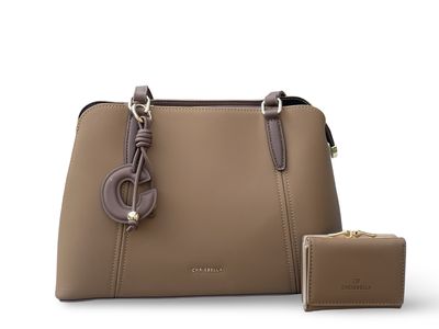 Chrisbella Elegance Tote & Wallet Set - Coffee Handbag