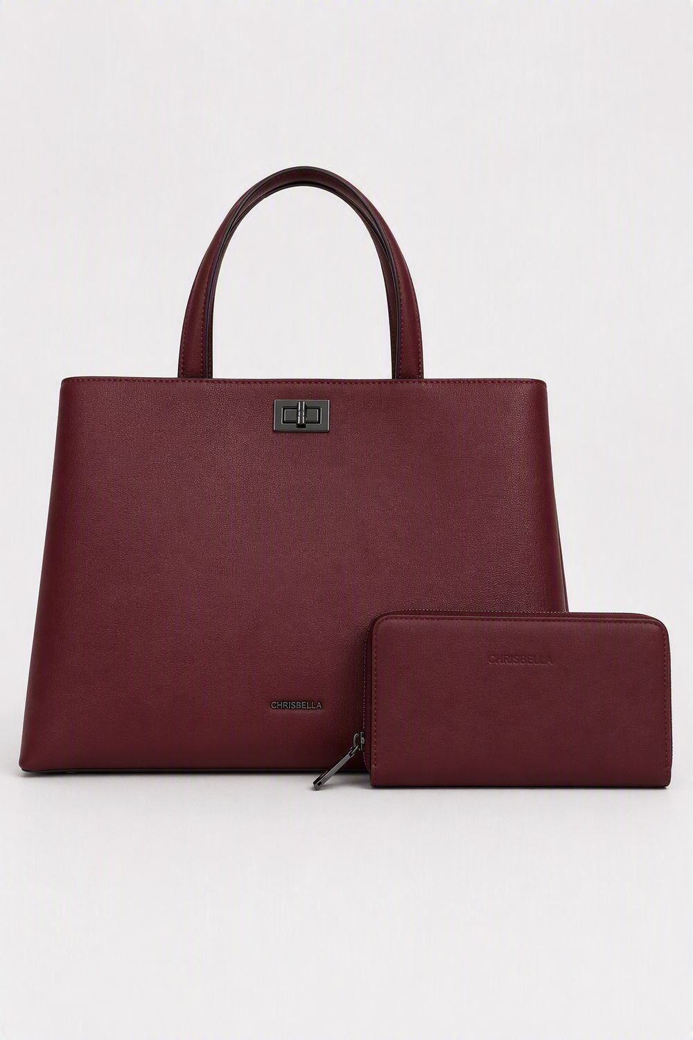 Spacious CHRISBELLA Burgundy Laptop Tote Handbag &amp; Wallet Set