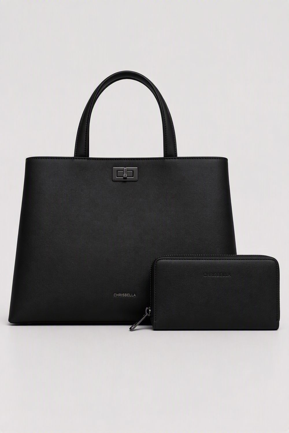 Spacious CHRISBELLA Black Laptop Tote Handbag &amp; Wallet Set