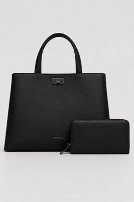 Spacious CHRISBELLA Black Laptop Tote Handbag & Wallet Set