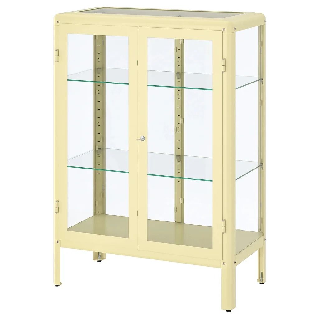 FABRIKOR Glass-door cabinet, Light yellow, 81x113cm