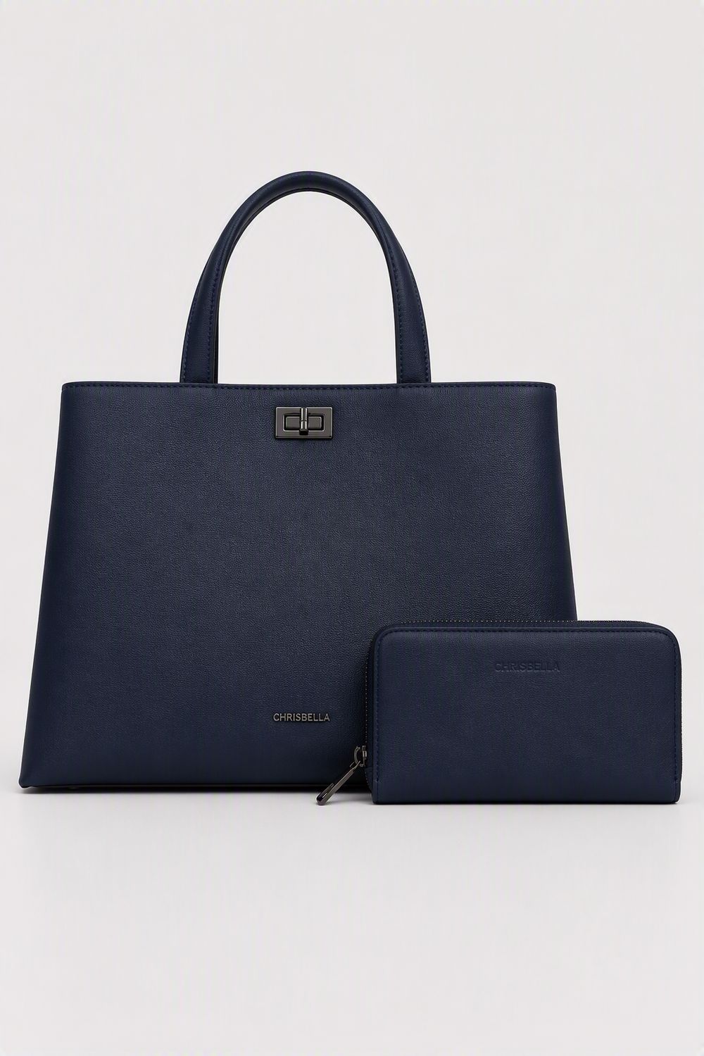 Spacious CHRISBELLA Blue Laptop Tote Handbag &amp; Wallet Set