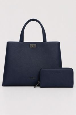 Spacious CHRISBELLA Blue Laptop Tote Handbag & Wallet Set