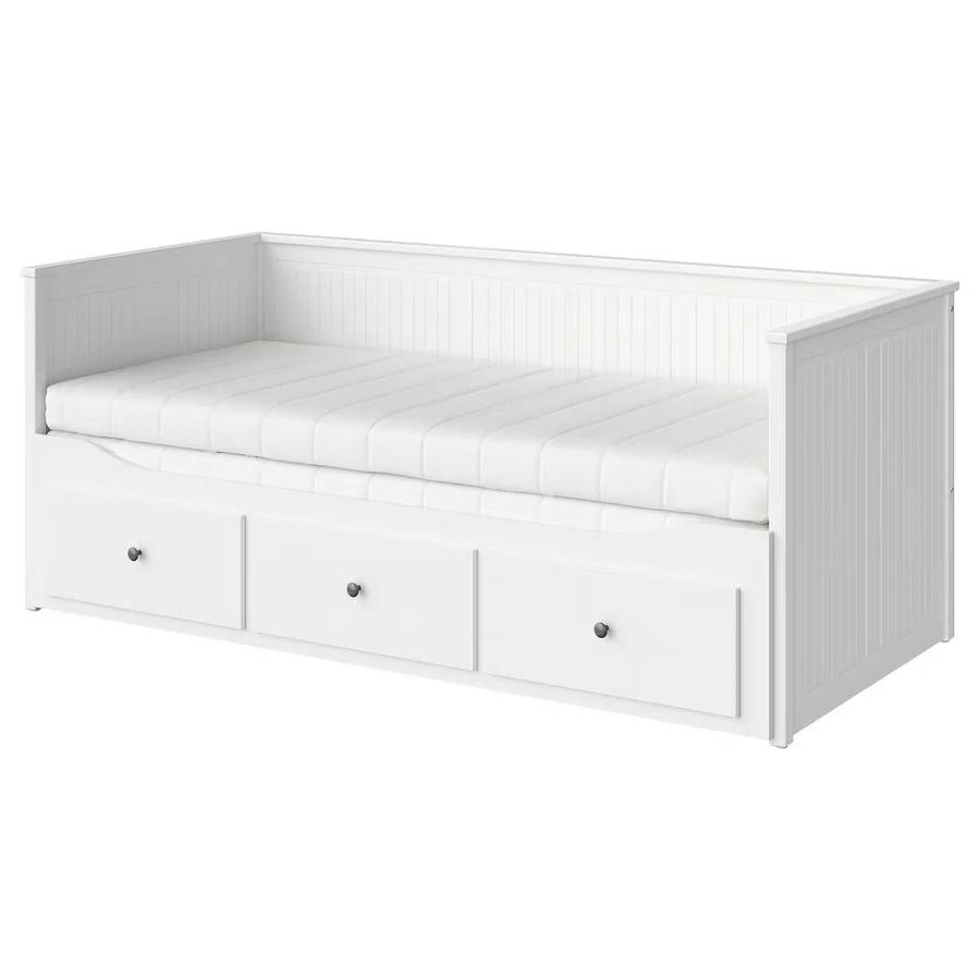 HEMNES Day-bed with 3 drawers/2 mattresses, white/AFJALL medium firm, 80x200cm