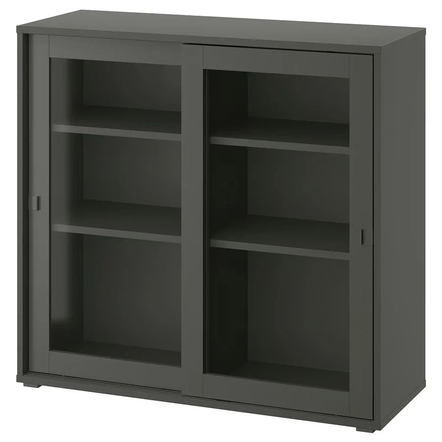 VIHALS Cabinet with sliding glass doors, Dark grey, 95x37x90cm