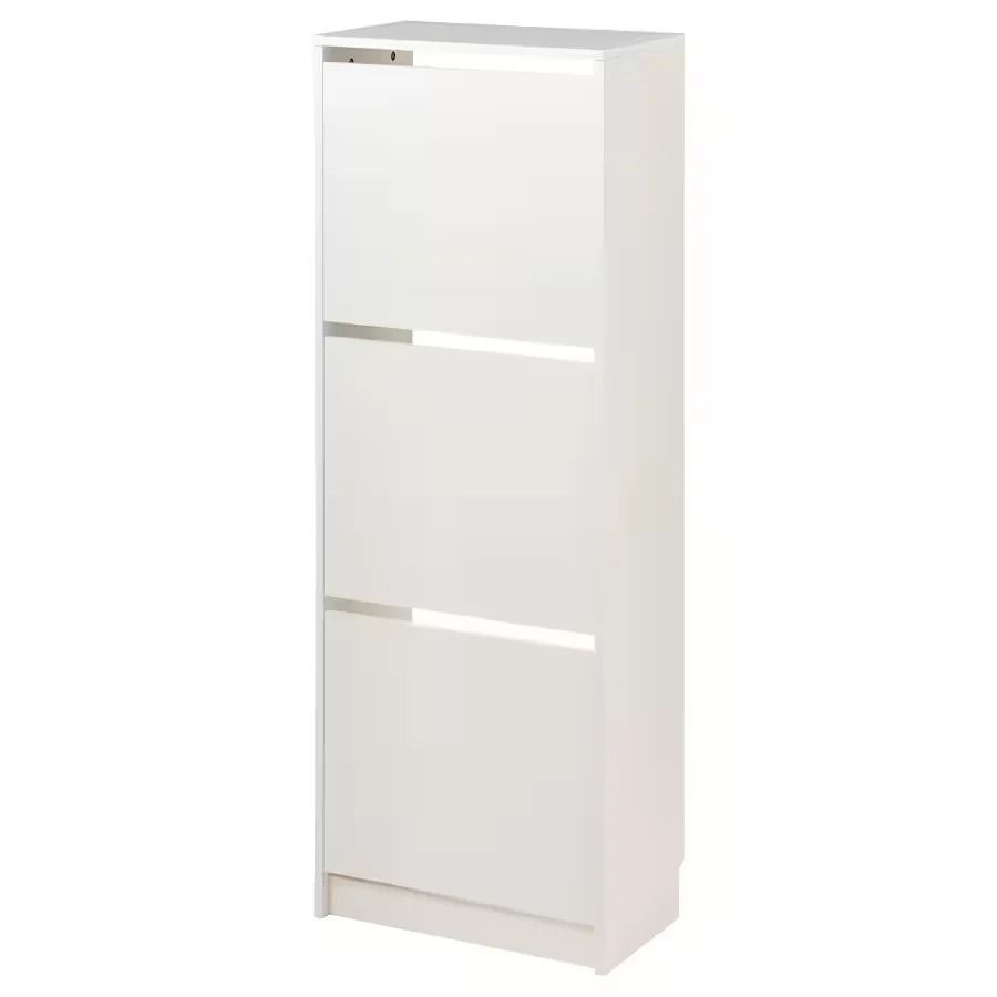 BISSA Shoe cabinet with 3 compartments, White, 49x28x135cm