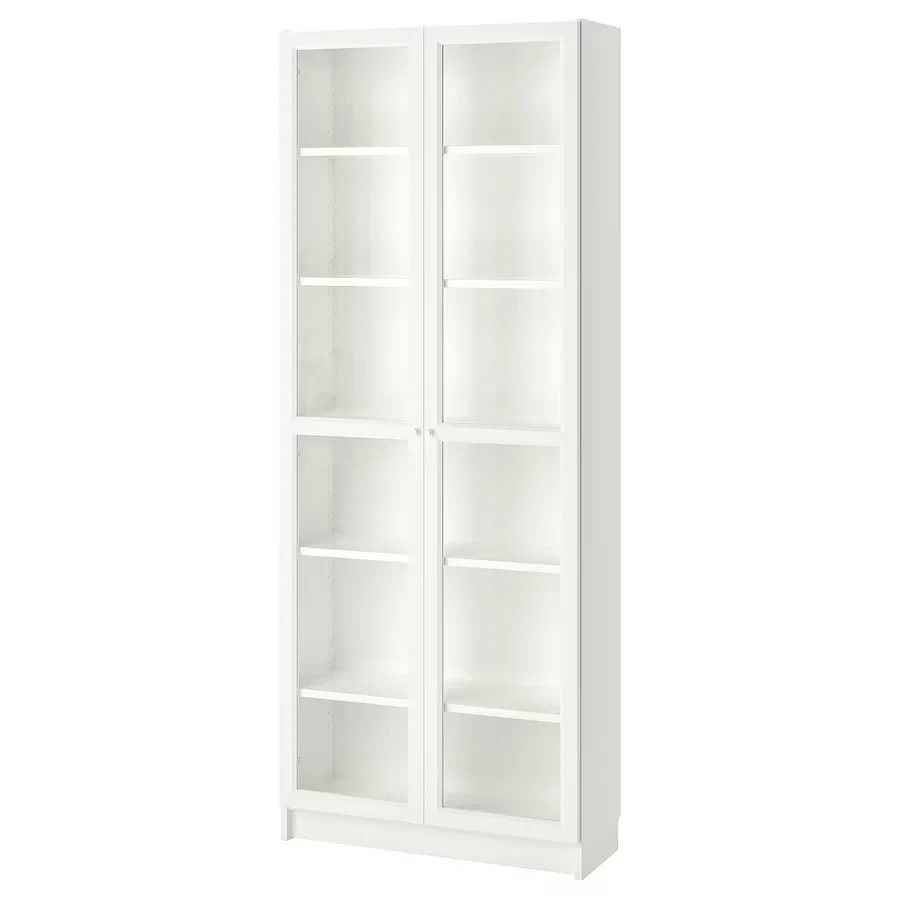 BILLY / OXBERG Bookcase with full length glass doors, White, 80x30x202cm