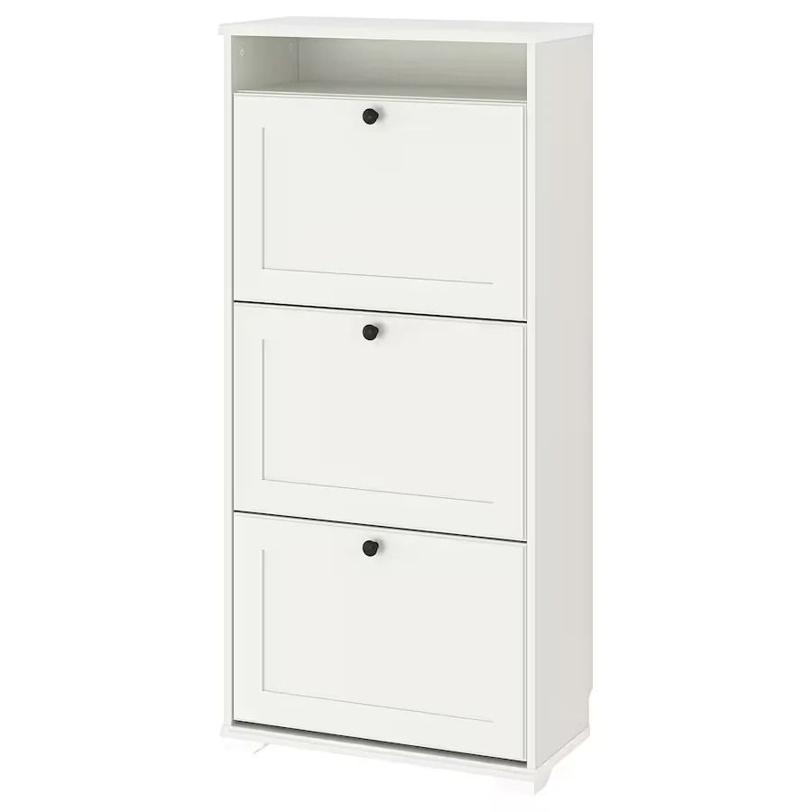 BRUSALI Shoe cabinet with 3 compartments, White, 61x30x130cm