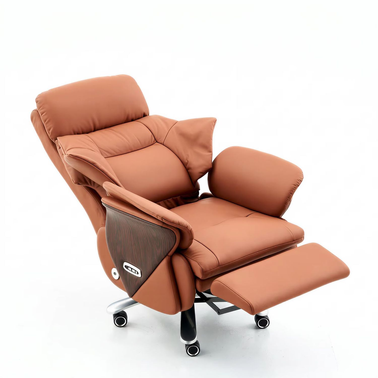 Cognac Power Reclining Executive Chair with Wood Accent