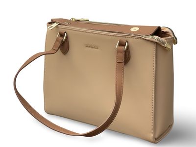 Chrisbella Structured Multi-Compartment  Beige Tote Bag