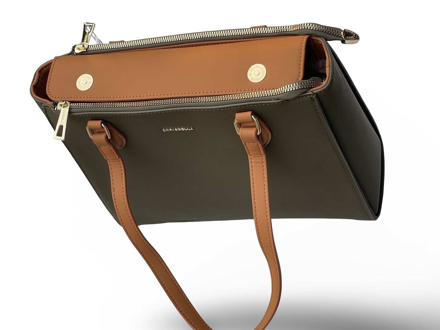 Chrisbella Structured Multi-Compartment  Military Green  Tote Bag