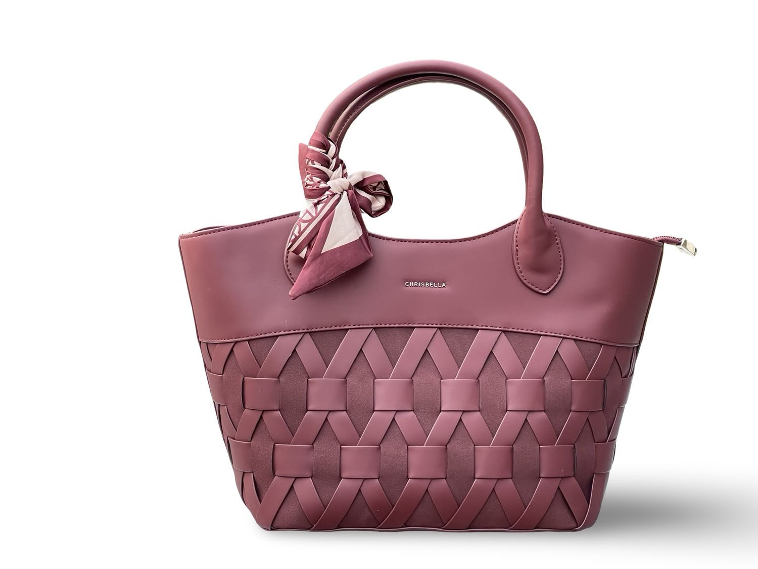 Chrisbella Woven-Texture Trapeze  Burgundy Tote Bag