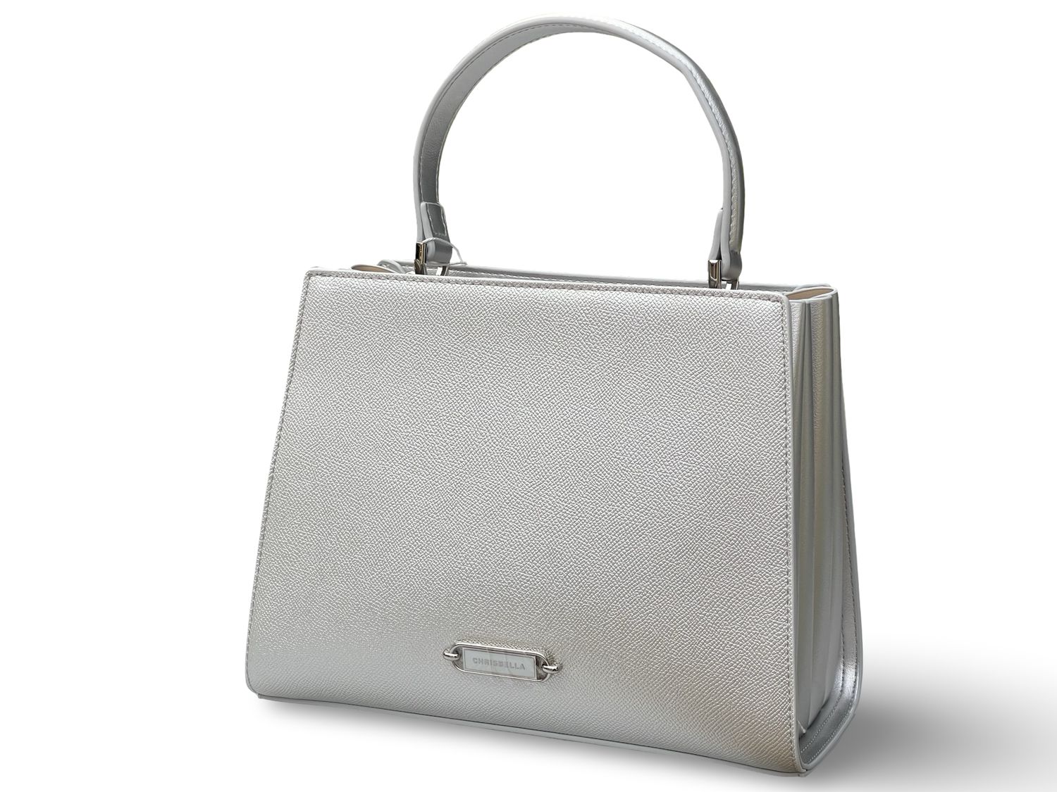 Chrisbella Structured Metallic Top-Handle Satchel Bag