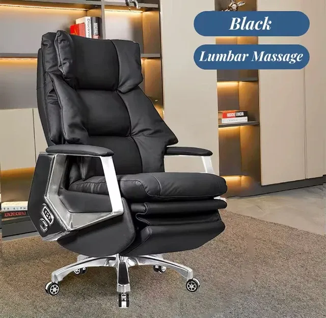 High-End Electric Leather Office Chair with Massage Function - Black