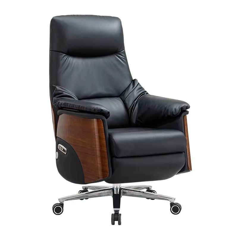 Luxury Genuine Leather Executive Reclining Office Chair- Black