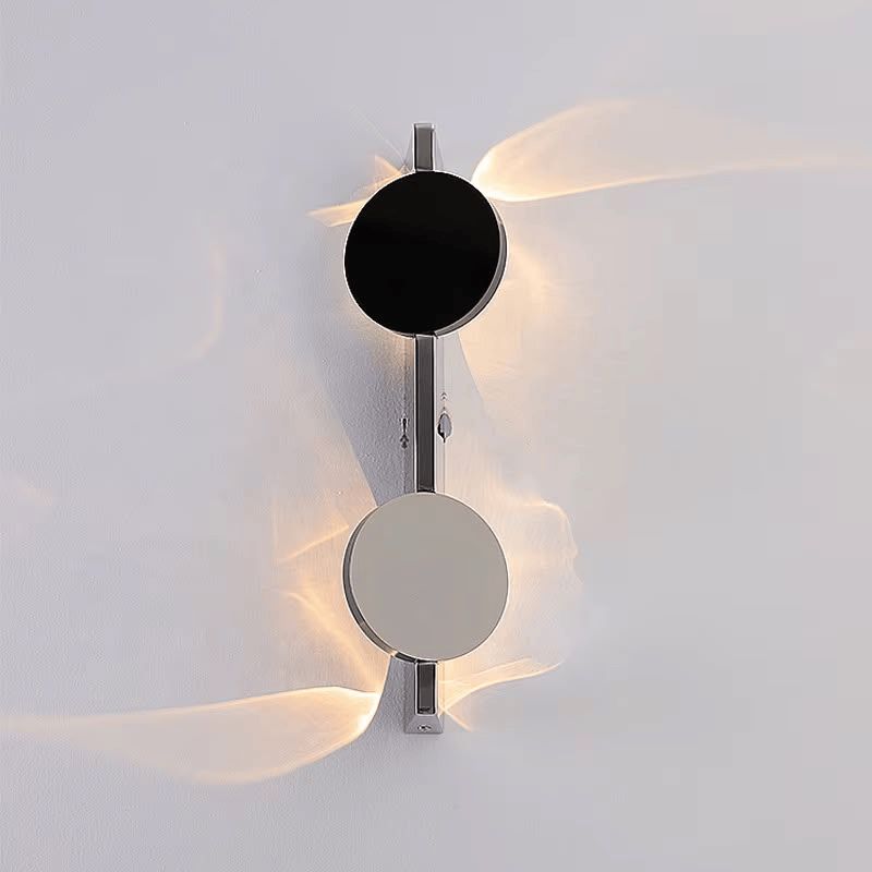 Modern Double Round LED Wall Sconce Light – Black &amp; Beige Finish