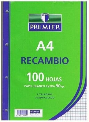 Recambio A4 - 100 Hojas - 90 Gramos - 4 Taladros