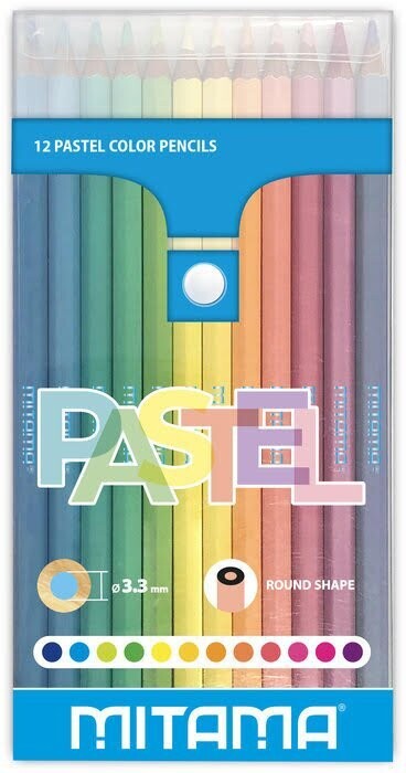 Lapices de color - PASTEL - 12 unidades - punta 3.3 - Alta calidad con madera negra
