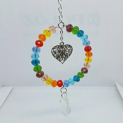 Rainbow Round Sun Catcher With Butterfly Heart Charm