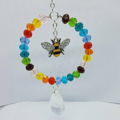Rainbow Round Sun Catcher With a Bee Charm Choose your Colour Beads.