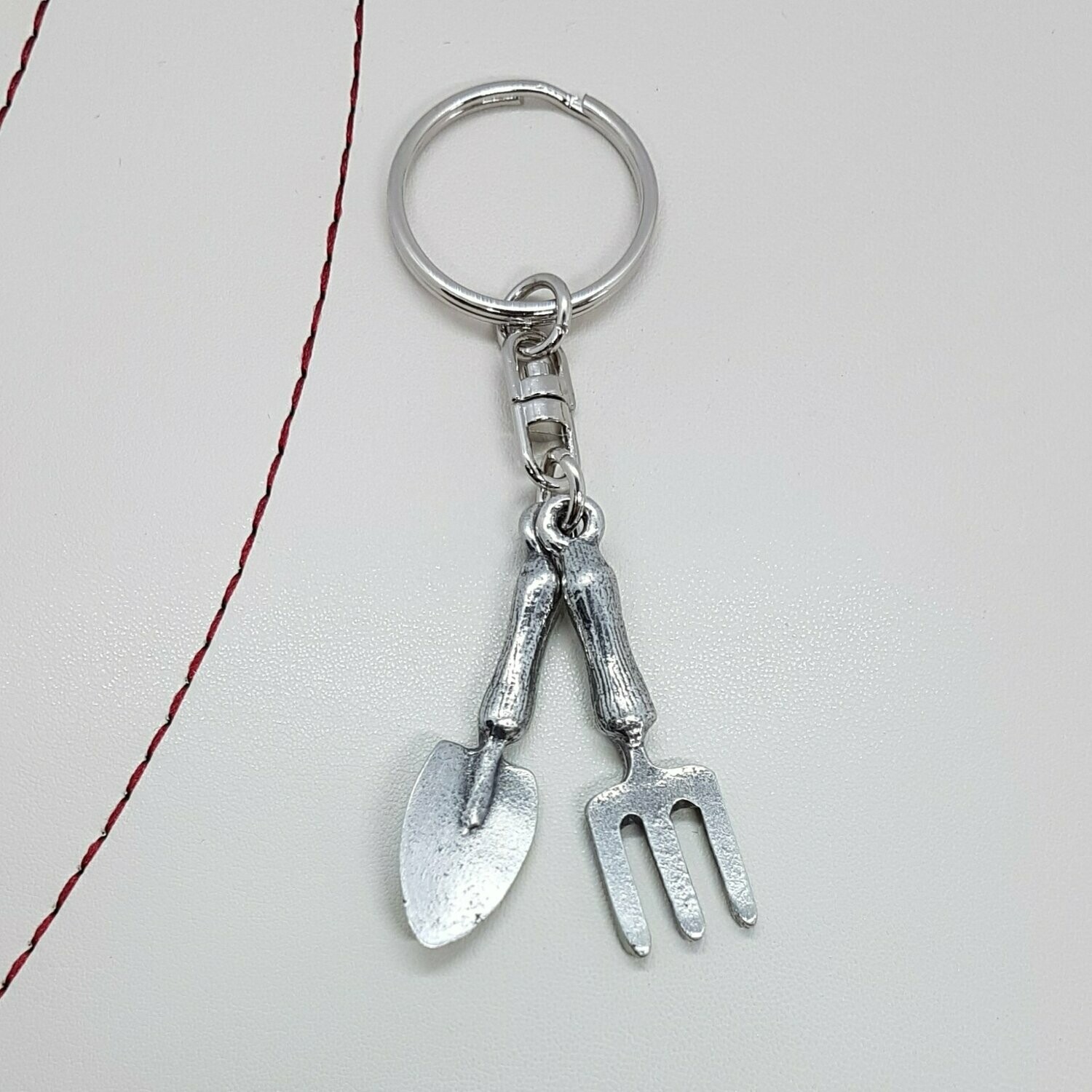 Gardening Tools Pewter Keyring