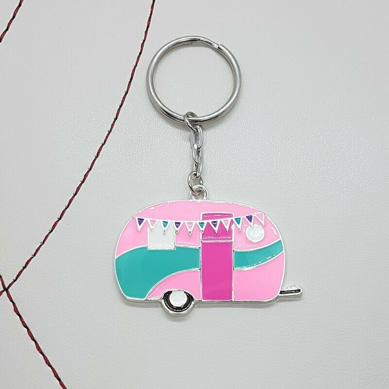Caravan Pink Enamel Keyring