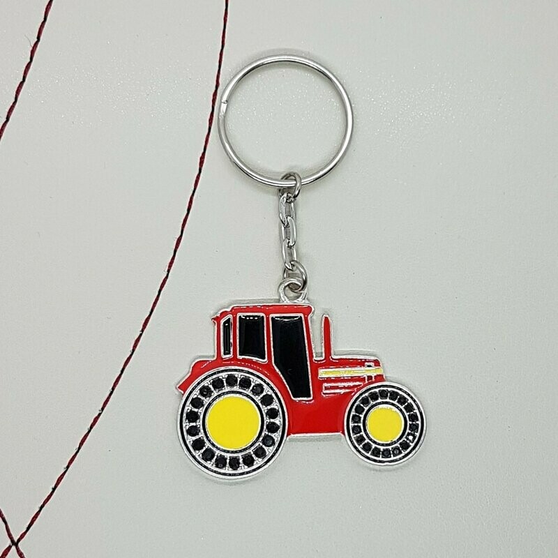 Tractor Red Enamel Keyring